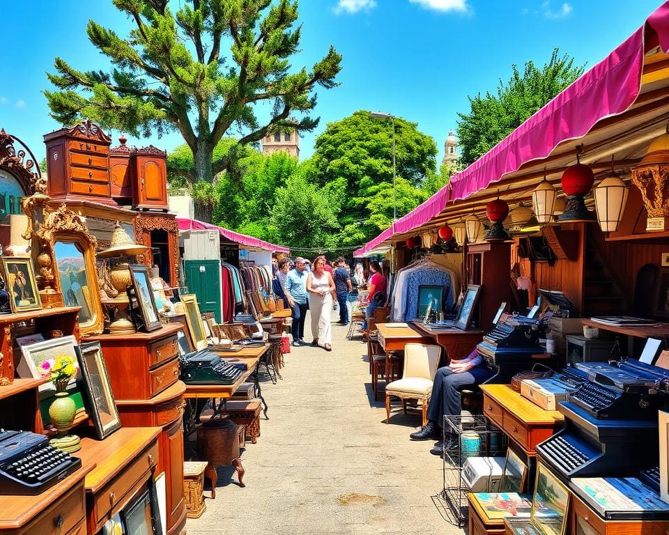 Ga naar een vintage markt vol antieke vondsten