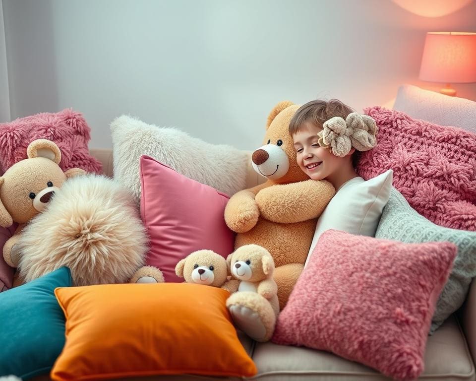 Knuffeldieren en knuffelkussens