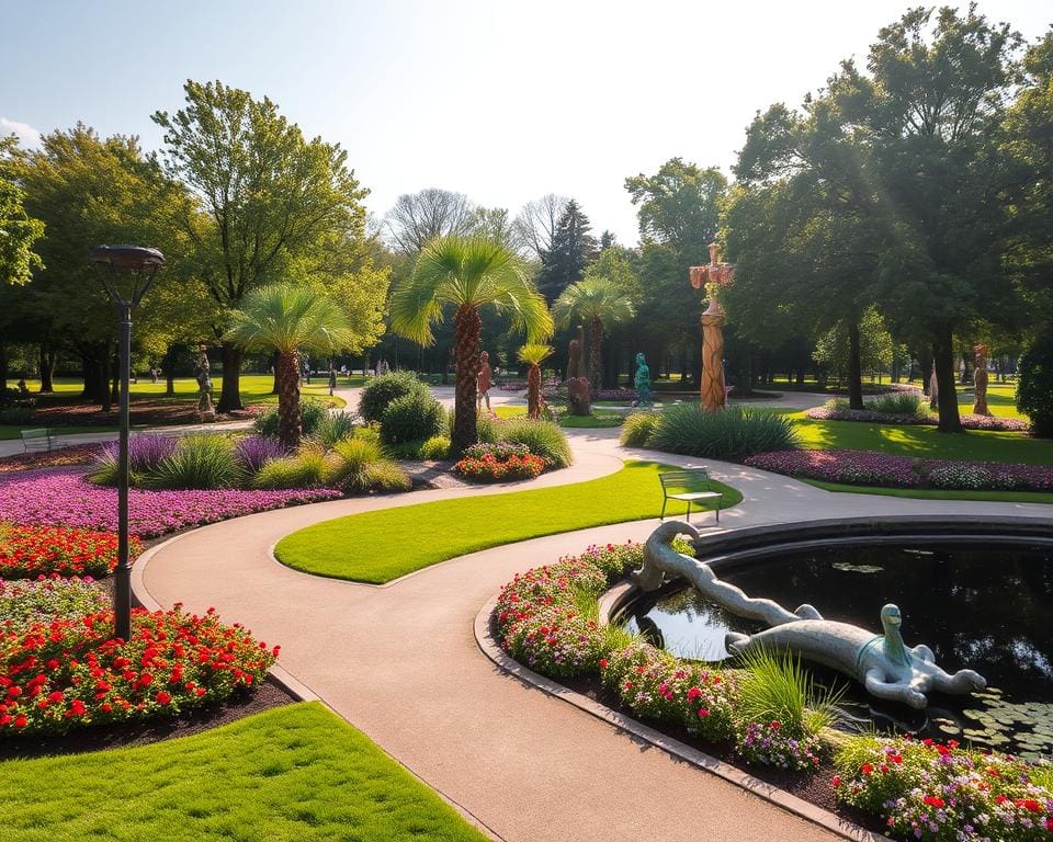 genieten van een wandeling in een kunstpark