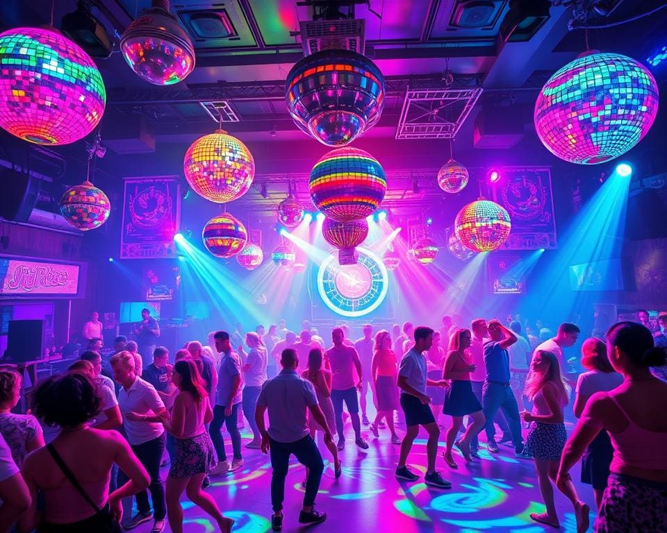 Discotheekavond met neonlichten en retro beats