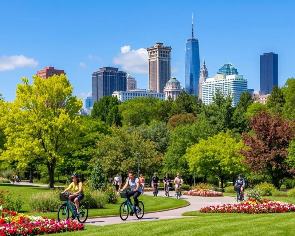 Stadsfietstocht door groene parken en langs iconische gebouwen