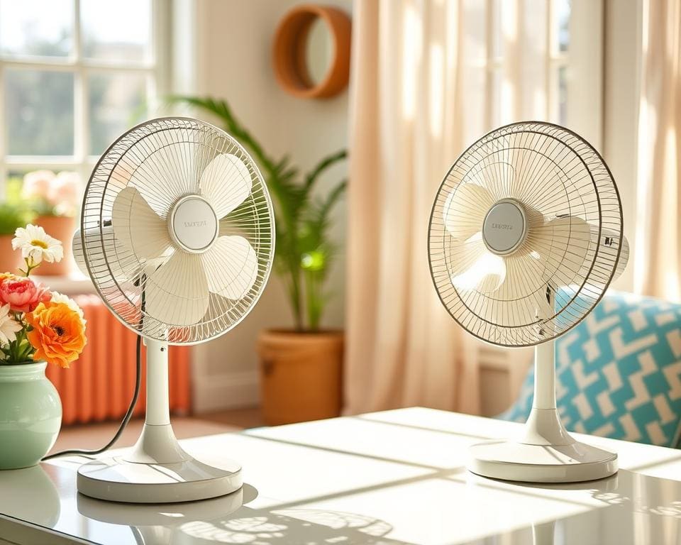 Tafelventilators die verkoeling brengen op warme dagen