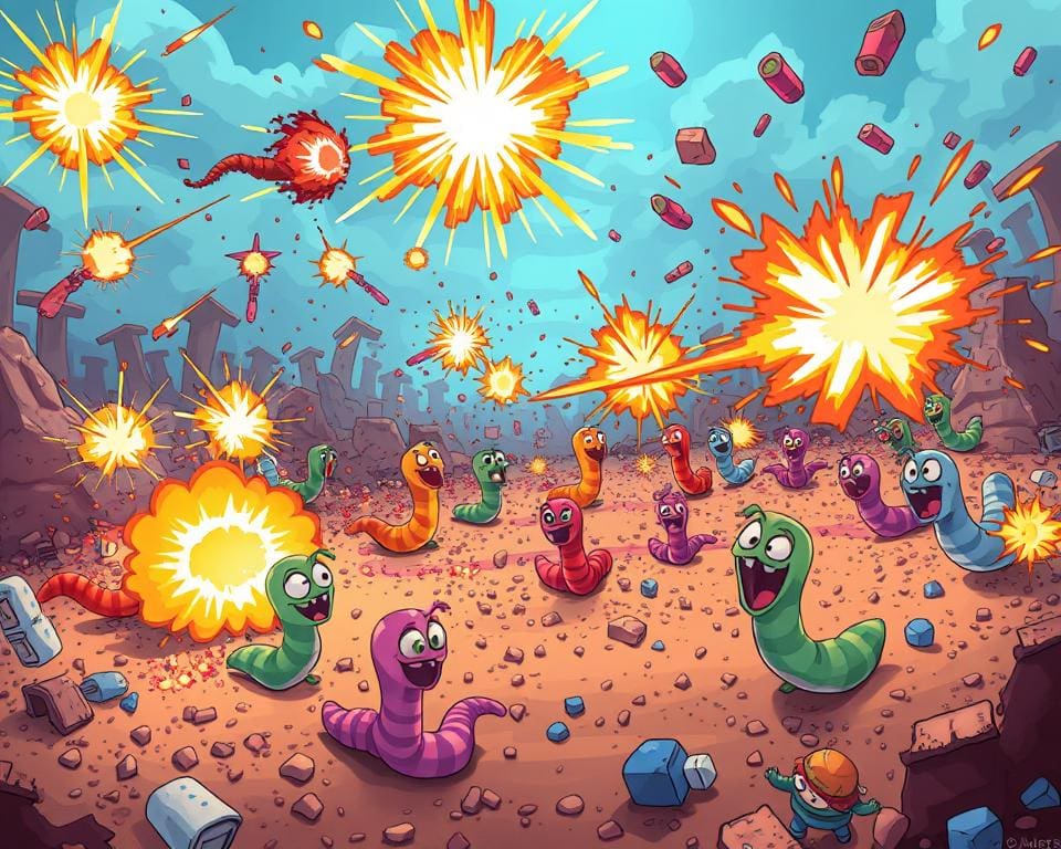 Worms Rumble gameplay chaos explosies