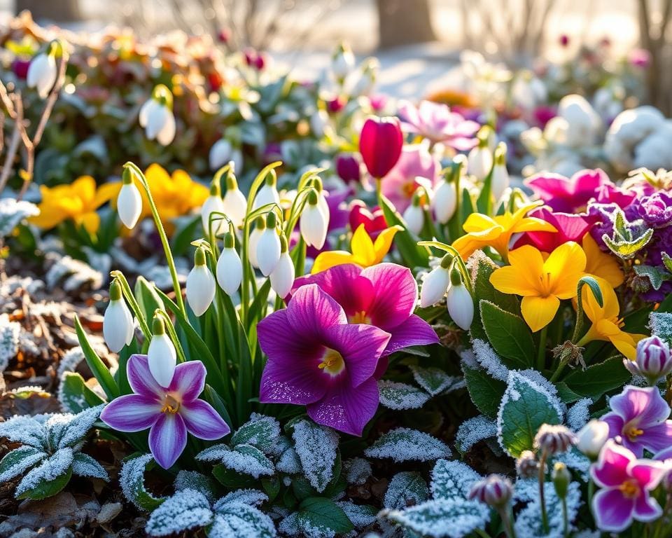 winterbloeiers en kleuren in de winterse tuin