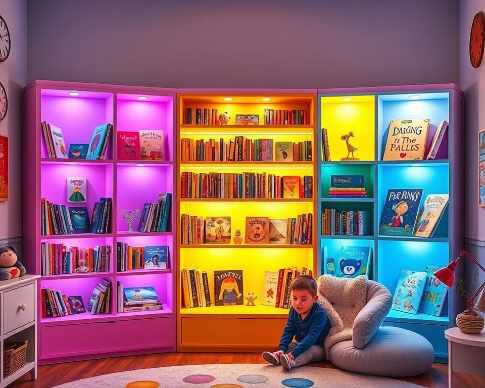 Kinderboekenplanken met ingebouwde LED-verlichting