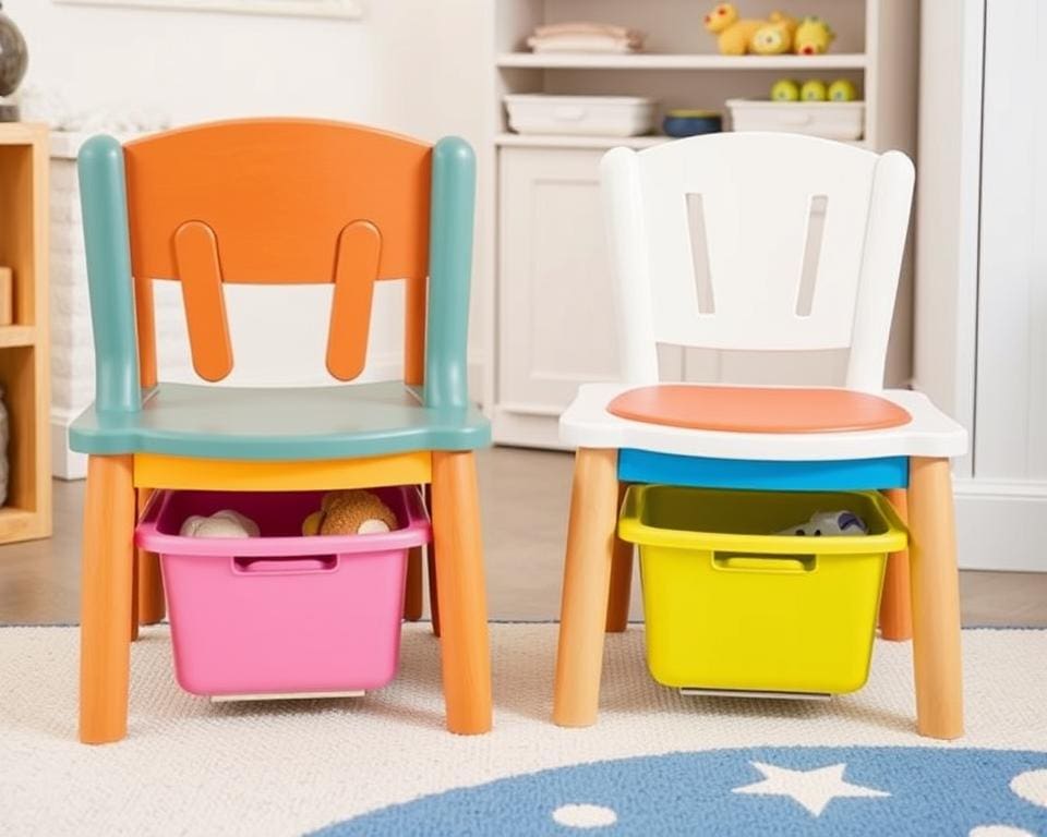 Kinderstoelen met een opbergbak onder de zitting