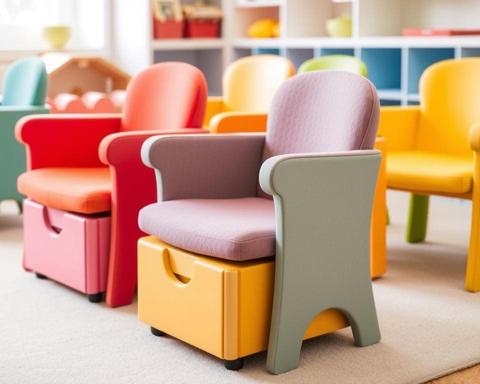 Kinderstoelen met een opbergbak onder de zitting