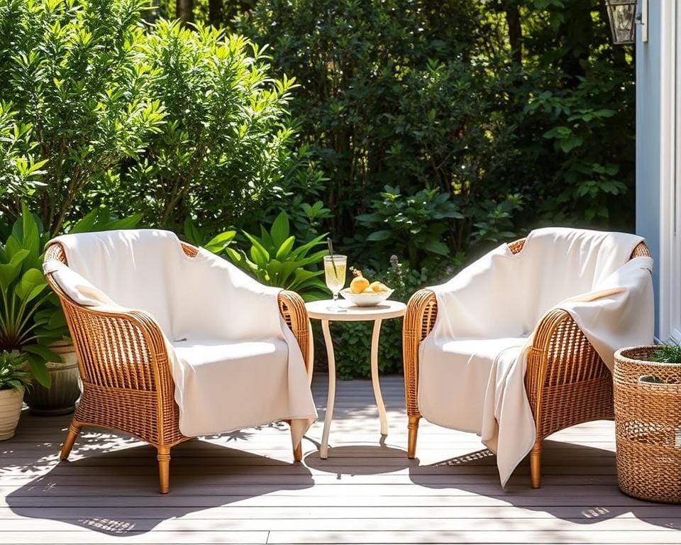 Rieten stoelen met een afneembare hoes