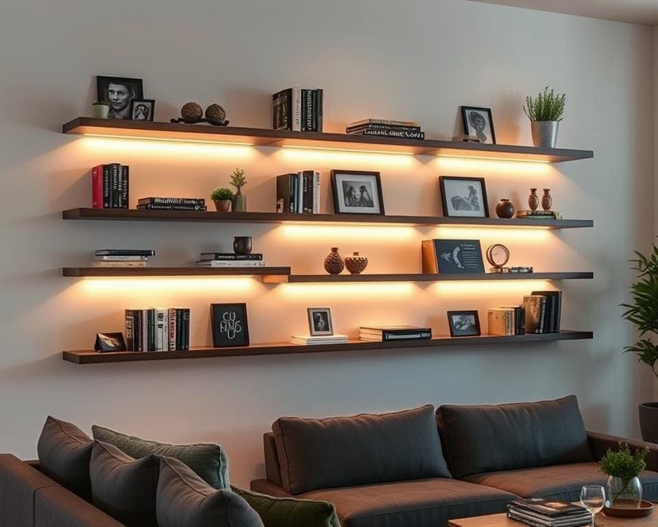 Wandplanken met ingebouwde LED-lampen