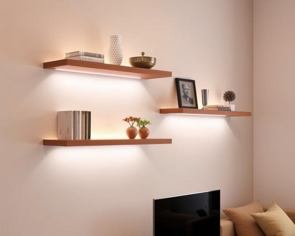 Wandplanken met ingebouwde LED-lampen