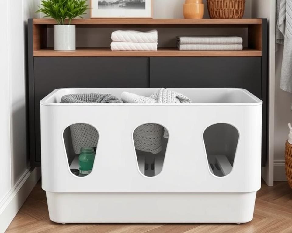 design wasmand met sorteervakken