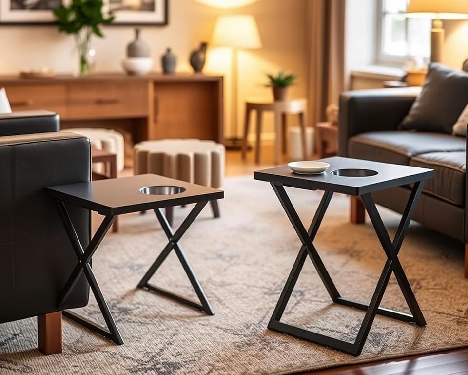 praktische bijzettafels met bekerhouders