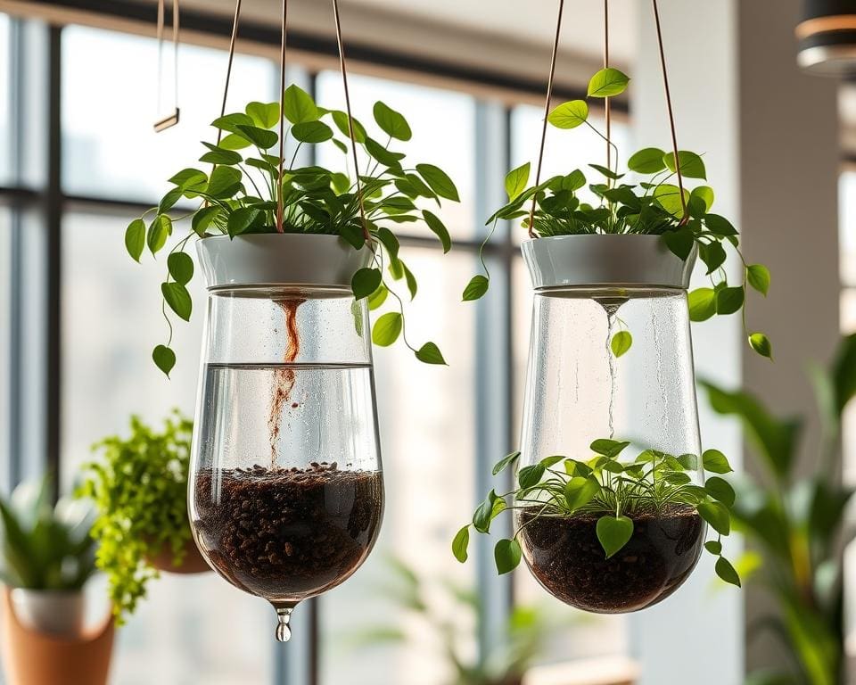 Plantenhangers met self-watering systeem