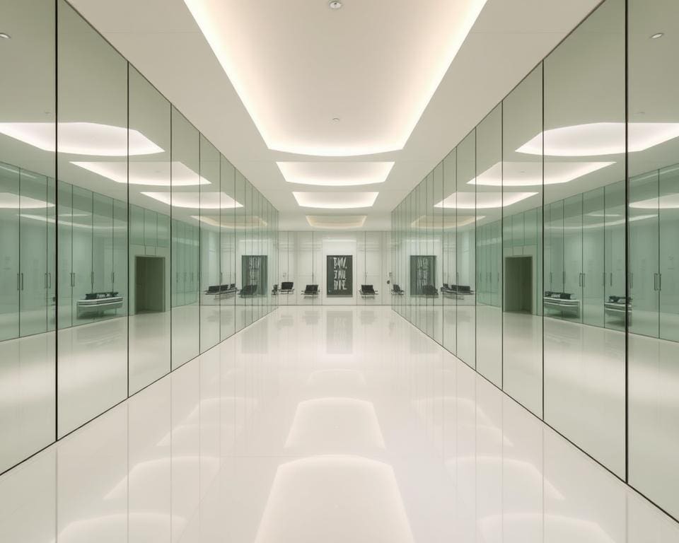 Een grote spiegelwand die ruimtes optisch vergroot