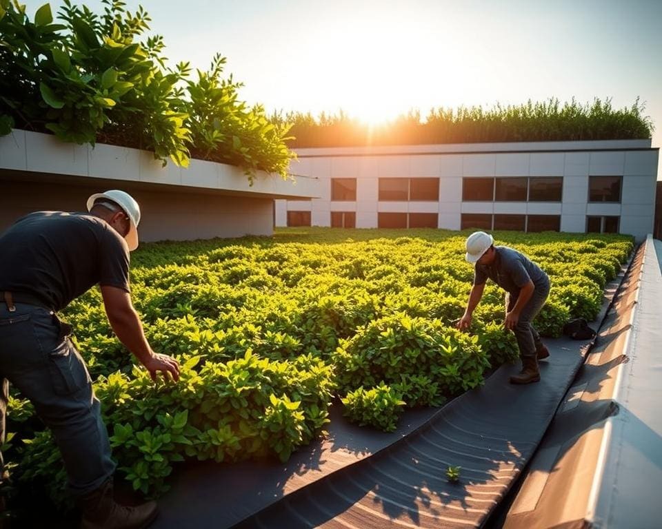 Stappen groendak installatie